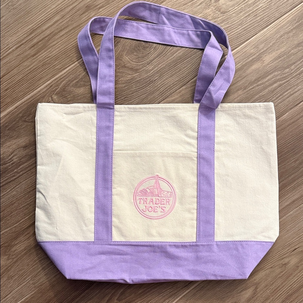 Trader Joe's Cream and Lavender Canvas Tote